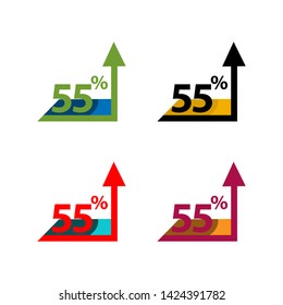 fifty five percent up, upwards arrow illustration