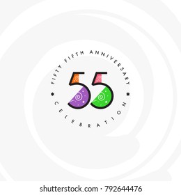 Fifty five years, 55th Anniversary Celebration Logo Design, Number 55 Icon Vector Template.