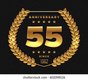 Fifty five years anniversary banner. 55th anniversary logo. Vector illustration.