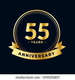 Fifty Five Years Anniversary Celebration Gold and Black Isolated Vector