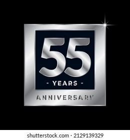 Fifty Five Years Anniversary Celebration Luxury Black and Silver Logo Emblem Isolated Vector