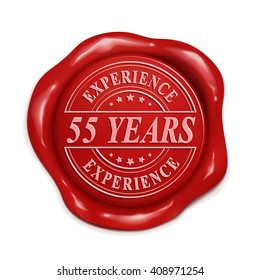 fifty five years experience 3d illustration red wax seal over white background