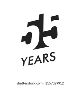 Fifty five years vector emblem template. Anniversary symbol, negative space design. Jubilee black color icon. Happy 55th birthday, abstract illustration.