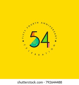 Fifty four years, 54th Anniversary Celebration Logo Design, Number 54 Icon Vector Template.