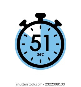 fifty one seconds stopwatch icon, timer symbol, 51 sec waiting time vector illustration