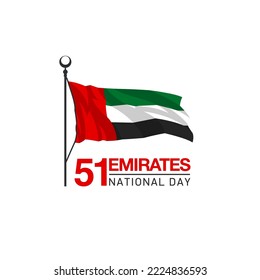 Fifty one UAE national day, Spirit of the union. Banner with UAE state flag. Illustration of 51 years National day of the United Arab Emirates. Card in honor of the 51 anniversary 2 December 1971-2022
