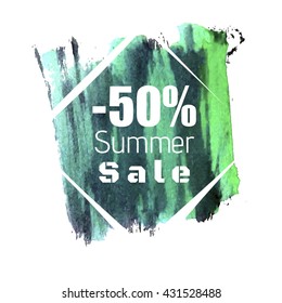 fifty per cent discount on the watercolor green and black backdrop made in vector hand drawn design.