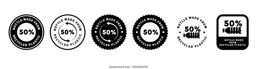 Fifty percent of bottle made from recycled plastic. Vector labels for bottles. svg