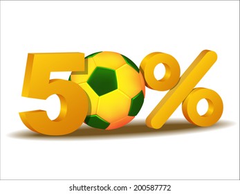 fifty percent discount icon with Brazil soccer ball