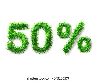 fifty percent discount icon. Green grass numerals. Vector illustration