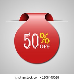 fifty percent discount. Label tage in red.