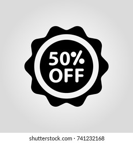 Fifty percent and label isolated flat vector icon