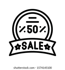 fifty percent off sale badge and discount tag vector in lineal style