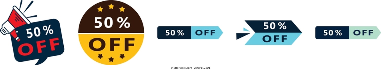Fifty percent off sale vector badges collection