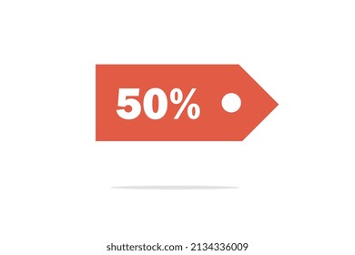 Fifty percent red banner on white background with shadow below for commercial use, vector.