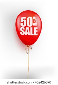 fifty percent sale red balloon. Vector reduction advertising illustration