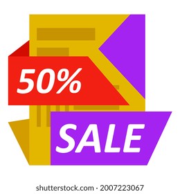 descuento de compra del cincuenta por ciento. promoción de banners planos, ilustración vectorial