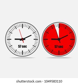 Fifty Seven Seconds Clock on grey background. Two options. EPS 10 vector