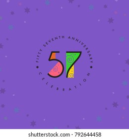 Fifty seven years, 57th Anniversary Celebration Logo Design, Number 57 Icon Vector Template.
