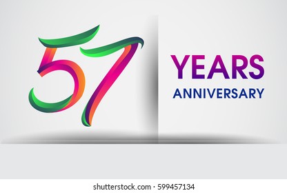 fifty seven years Anniversary celebration logo, colorful design logotype isolated on white background, vector elements for celebrating 57th birthday party