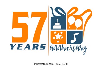 Fifty Seven Years Gift Box Ribbon Anniversary 