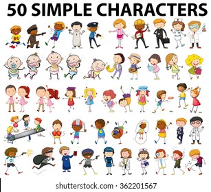 Fifty Simple Characters Doing Different Things Illustration