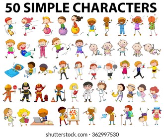 Fifty simple characters young and old illustration