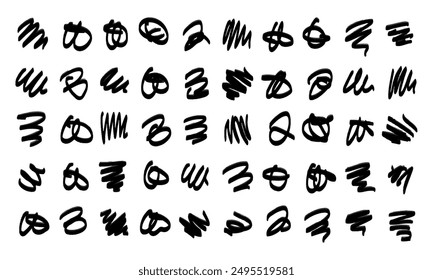 Fifty Simple Hand Drawn Doodles and Squiggles. Vector Set