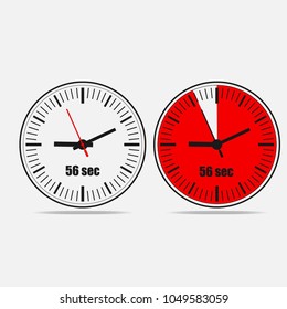 Fifty Six Seconds Clock on grey background. Two options. EPS 10 vector