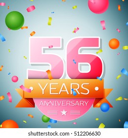 Fifty six years anniversary celebration background. Anniversary ribbon