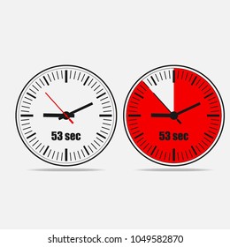 Fifty Three Seconds Clock on grey background. Two options. EPS 10 vector
