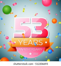 Fifty three years anniversary celebration background. Anniversary ribbon