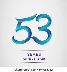 fifty three years anniversary celebration logotype blue colored isolated on white background. 53rd birthday logo for invitation card, banner and greeting card