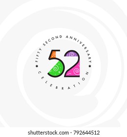 Fifty two years, 52nd Anniversary Celebration Logo Design, Number 52 Icon Vector Template.