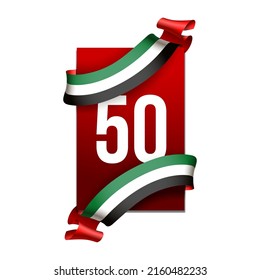 Fifty UAE national day, Spirit of the union. Banner with UAE state flag. Illustration of 50 years National day of the United Arab Emirates. Card in honor of the 50th anniversary 2 December 1971 - 2021