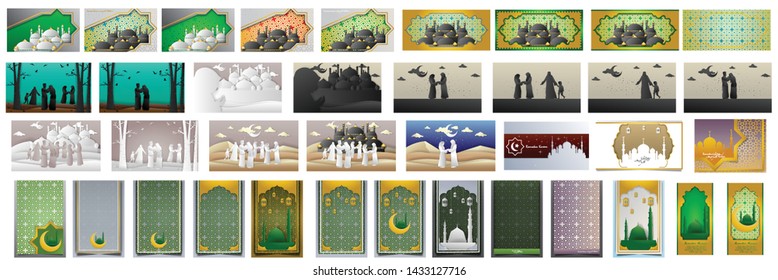 fifty vector package of Islamic greeting cards, paper art model