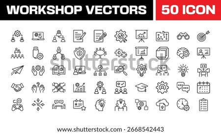 Fifty Workshop Vector Icons Business Teamwork
