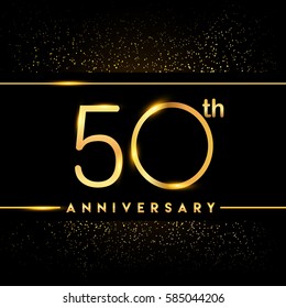 fifty years anniversary celebration logotype. 50th anniversary logo with confetti golden colored isolated on black background, vector design for greeting card and invitation card svg