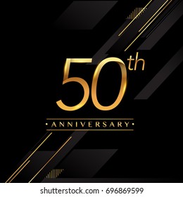 fifty years anniversary celebration logotype. 50th anniversary logo golden colored isolated on black background, vector design for greeting card and invitation card.