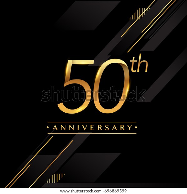 五十周年庆祝标志 50 周年标志金色隔离在黑色背景 矢量设计贺卡和邀请卡 库存矢量图 免版税 五十周年庆祝标志 50 周年标志金色隔离在黑色背景 矢量设计贺卡和邀请卡 库存矢量图 免版税