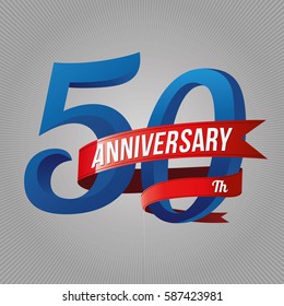 fifty years anniversary logo with red ribbon, 50th years celebration
