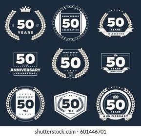 Fifty years anniversary logotypes and badges. 50th anniversary logo collection.