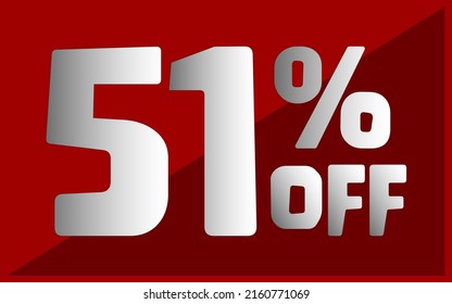 Fifty-one percent off. Red banner with white and gray typography for promotions and offers