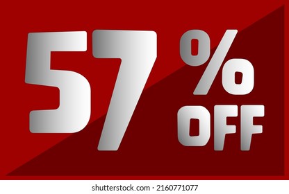 Fifty-seven percent off. Red banner with white and gray typography for promotions and offers