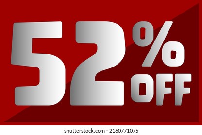 Fifty-two percent off. Red banner with white and gray typography for promotions and offers