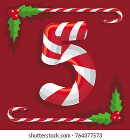 Fig 5, red and white sweets, candy sweet cane on red background, illustration, vector