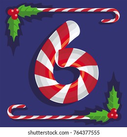 Fig 6, red and white sweets, candy sweet cane on blue background, illustration, vector