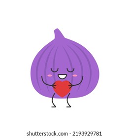 Fig character cartoon fruit cute smiling face love sign heart favorite emotions icon vector illustration.