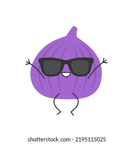 Fig character cartoon jumping fruit cute funny smiling face happy joy emotions icon vector illustration.