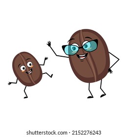 Fig character with glasses and grandson dancing with happy emotion, face, smile eyes, arms and legs. Person with expression, violet fruit emoticon. Vector flat illustration